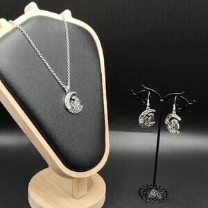 925 Silver Necklace & Earrings Dragon Moon Moonstone Celtic Anniversary Birthday